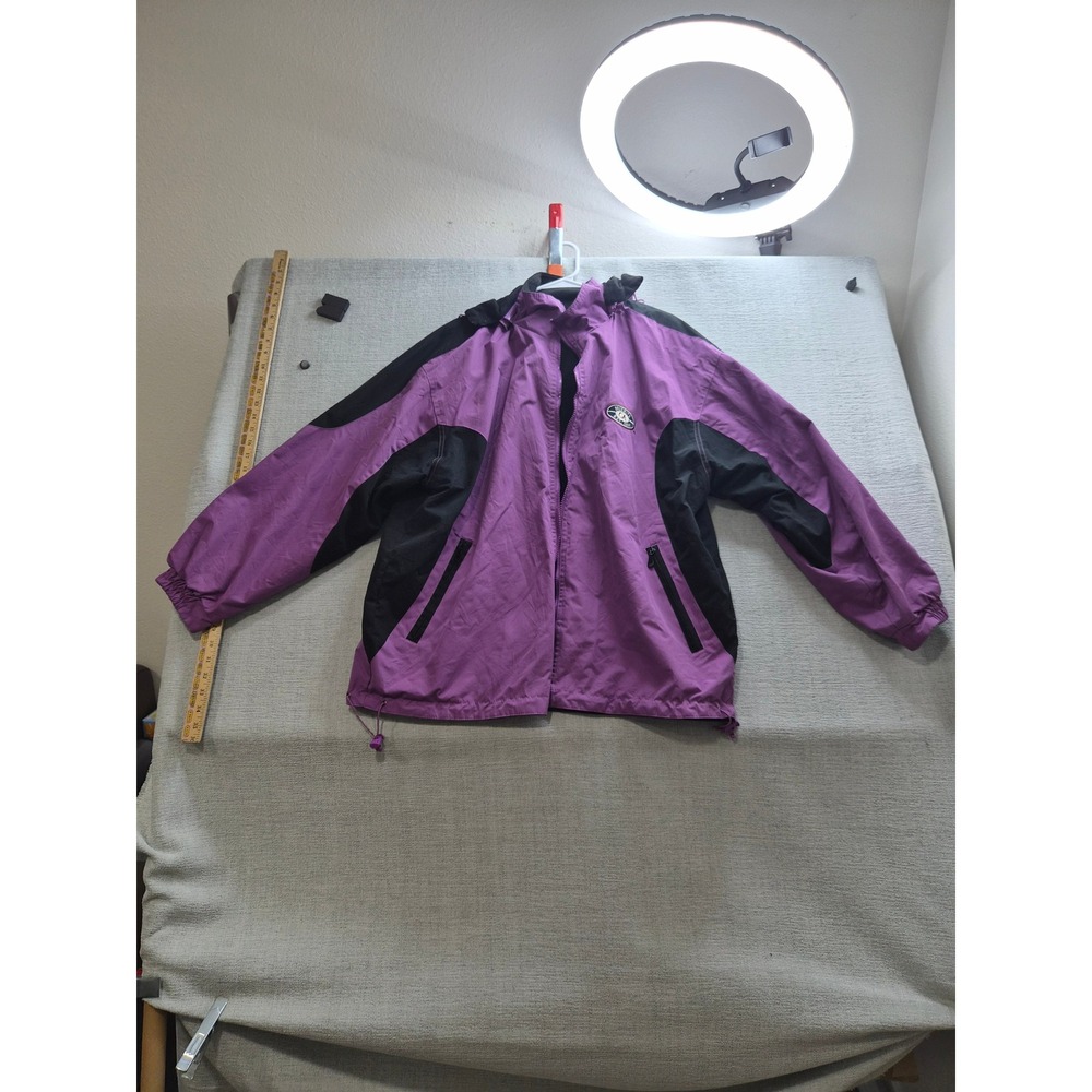 Vintage Yosemite CA Windbreaker Jacket Mens Black Purple Fleece Lined NO Zip